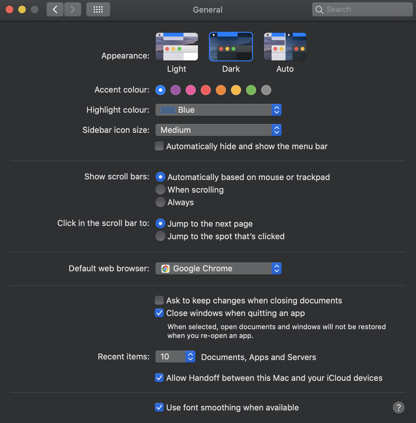 Mac OSX Dark mode settings