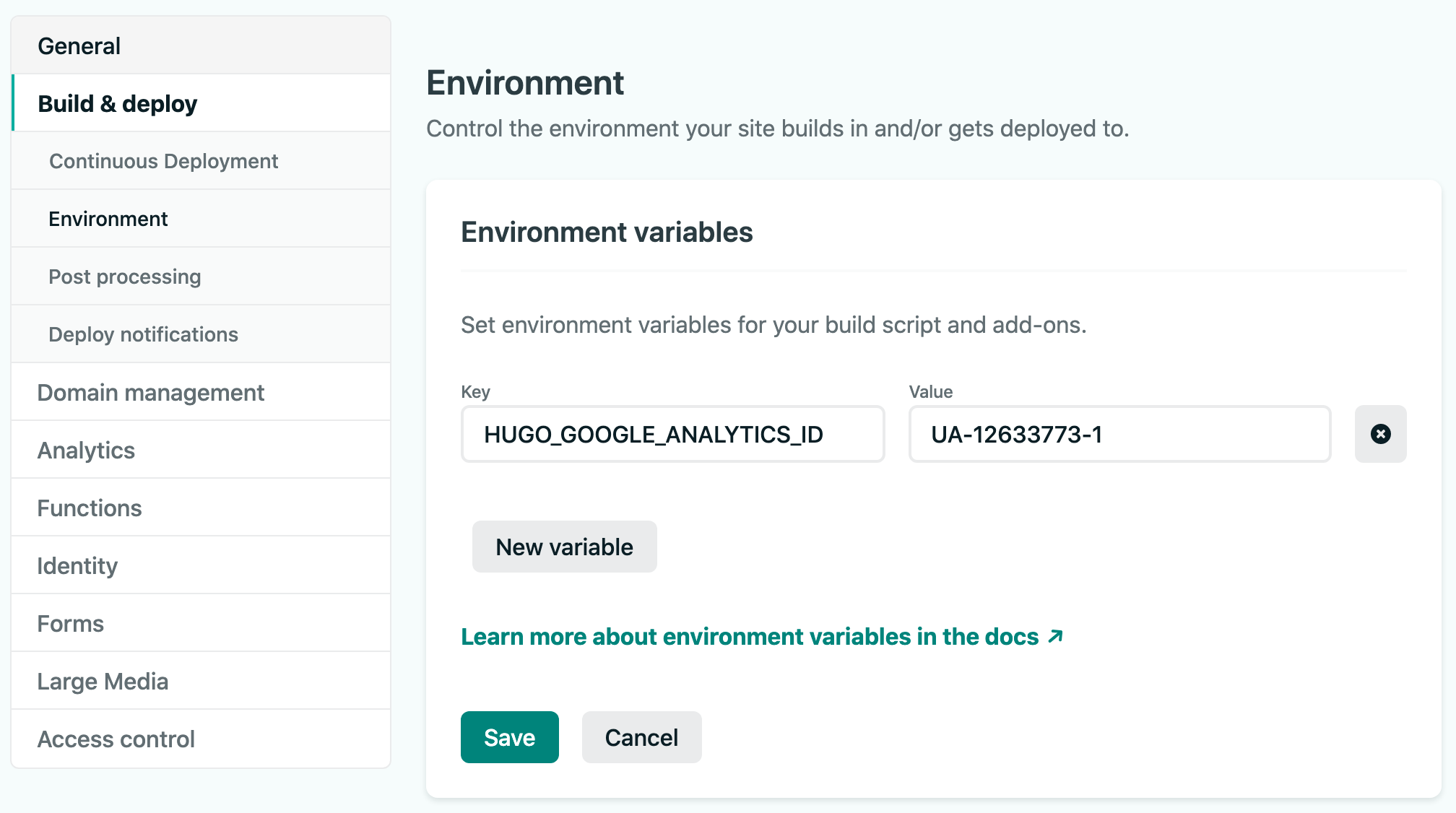 Netlify environemnt variable settings